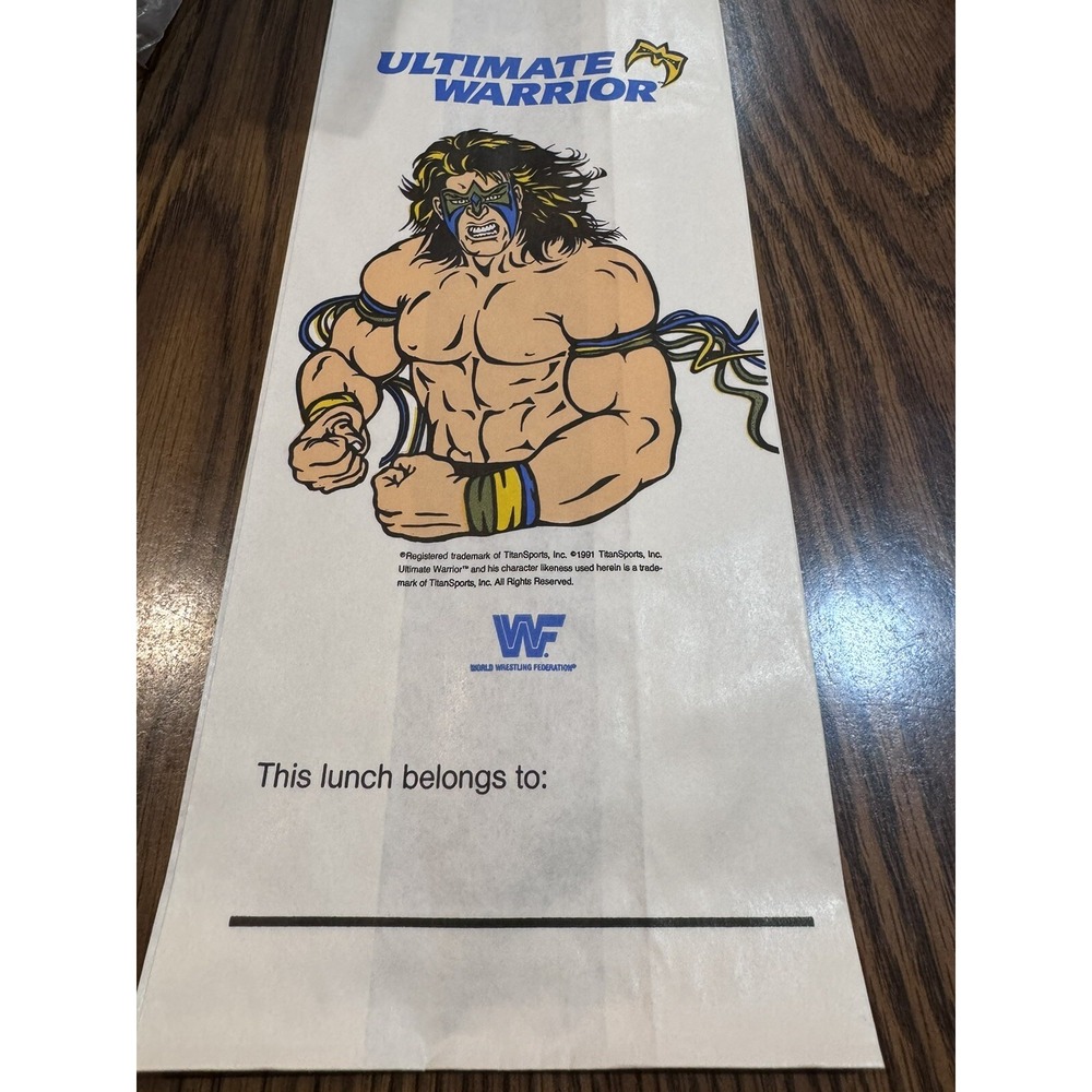 Vintage ULTIMATE WARRIOR Un-Used Paper Lunch Bag Rare WWF NWO WCW NWA 1990s Y2K